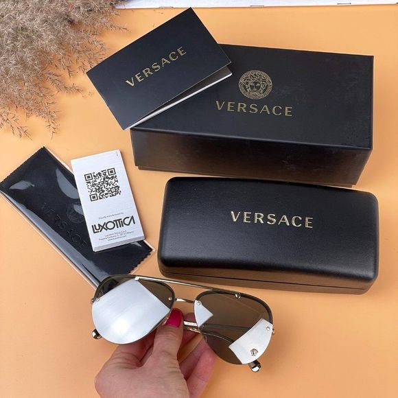 Versace VE2231 12526G Sunglasses Aviator Pale Gold Rimless Mirrored Women - Picture 3 of 10